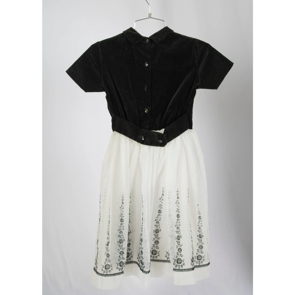 50s B&W Flocked Border Print Kid's Dress | Size 12 | VTG - Picture 4 of 5